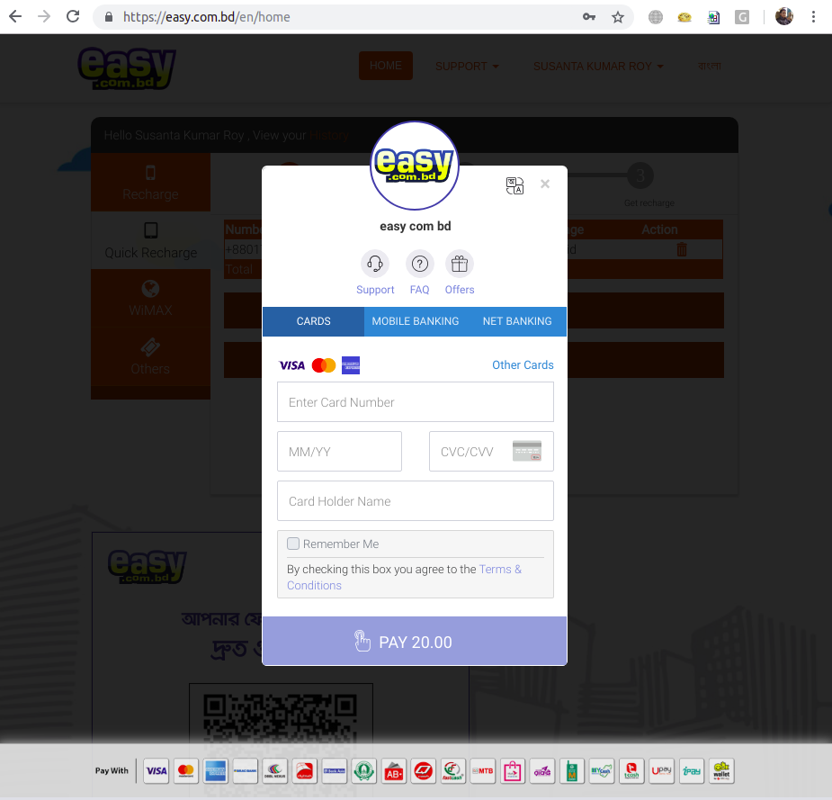 Easy Checkout: the SSLCOMMERZ payment channels embedded in the merchant's own checkout page